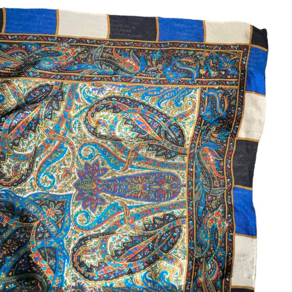 Yves Saint Laurent YSL Large 100% Silk Paisley Print Scarf Shawl Babushka - Picture 7 of 15